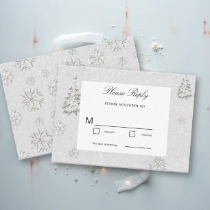 Winter Wonderland Snowflakes Modern White Wedding RSVP Card
