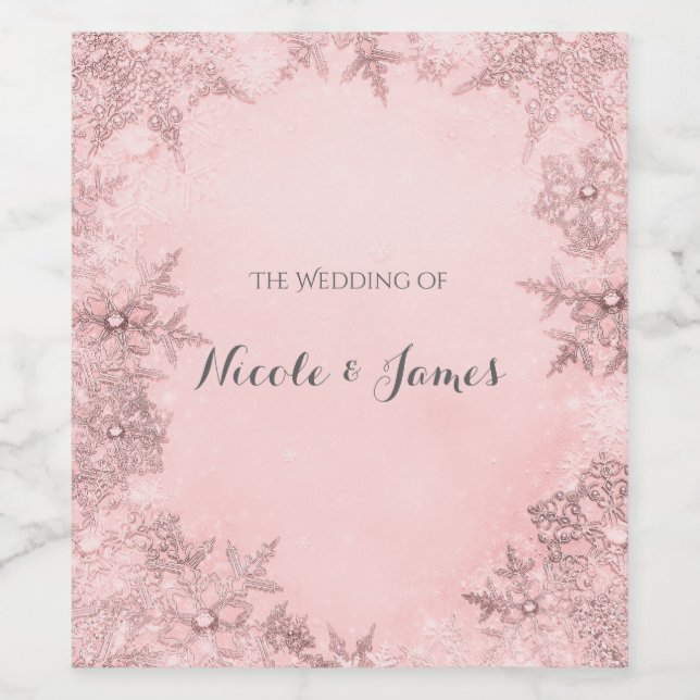 Winter Wonderland Snowflakes Pink Elegant Wine Wine Label (Single Label)