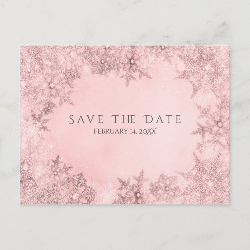 Winter Wonderland Snowflakes Pink Save the Date Announcement Postcard