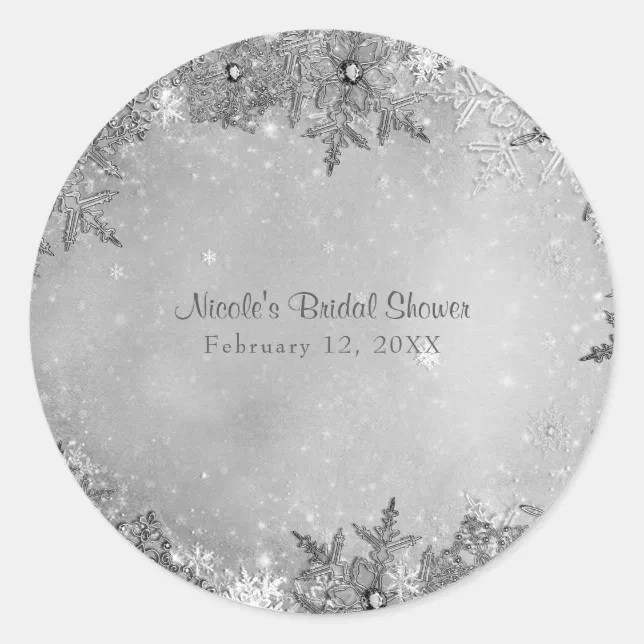 Winter Wonderland Snowflakes Pure Silver Elegant Classic Round Sticker ...