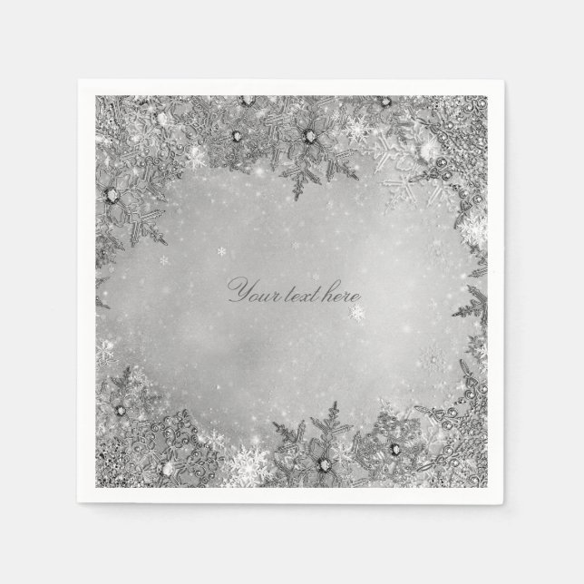 Winter Wonderland Snowflakes Pure Silver Elegant Paper Napkins (Front)
