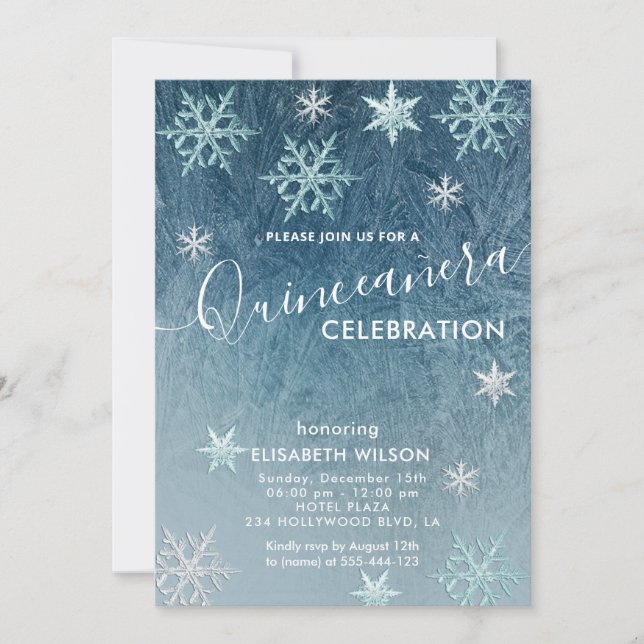 Winter wonderland snowflakes  Quinceañera  Invitat Invitation (Front)