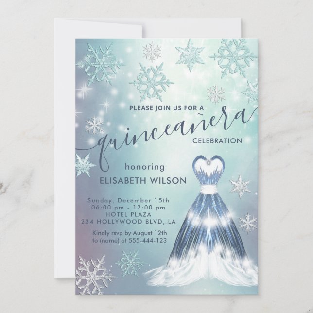 Winter wonderland snowflakes  Quinceañera  Invitation (Front)