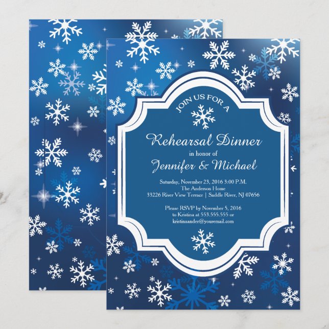Winter Wonderland Snowflakes Rehearsal Dinner Invitation (Front/Back)