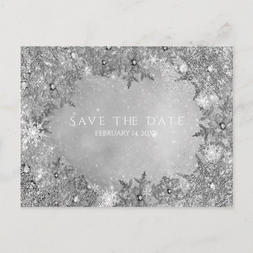 Winter Wonderland Snowflakes Silver Save the Date Announcement Postcard