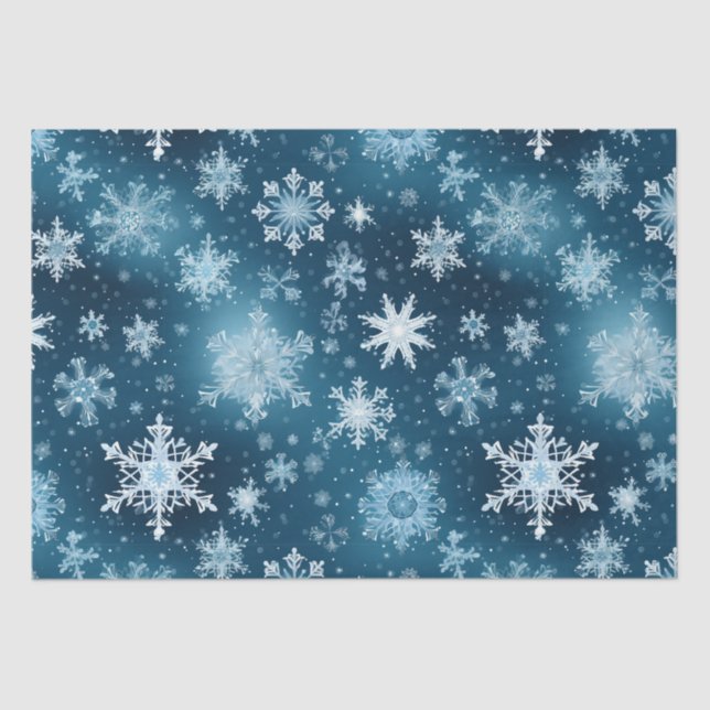 Winter Wonderland Snowflakes Snowfall Blue White Tissue Paper (Front)