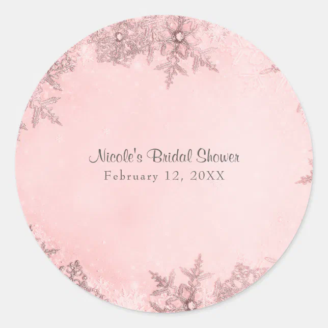 Winter Wonderland Snowflakes Soft Pink Elegant Classic Round Sticker ...