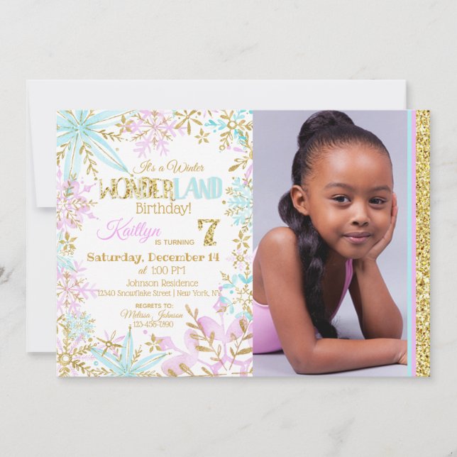 Winter Wonderland Snowflakes Sparkle Birthday Invitation (Front)