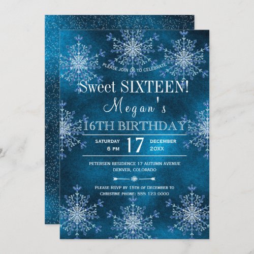Winter wonderland snowflakes Sweet 16 birthday Invitation