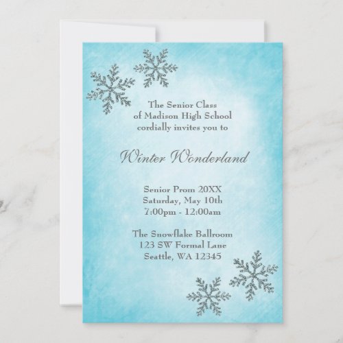 Winter Wonderland Snowflakes Teal Prom Formal Invitation