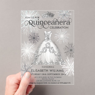 Winter wonderland Snowflakes tiara Quinceañera Acrylic Invitations