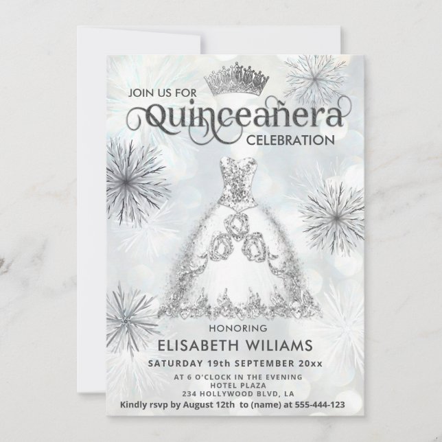"Winter wonderland Snowflakes tiara Quinceañera Invitation (Front)