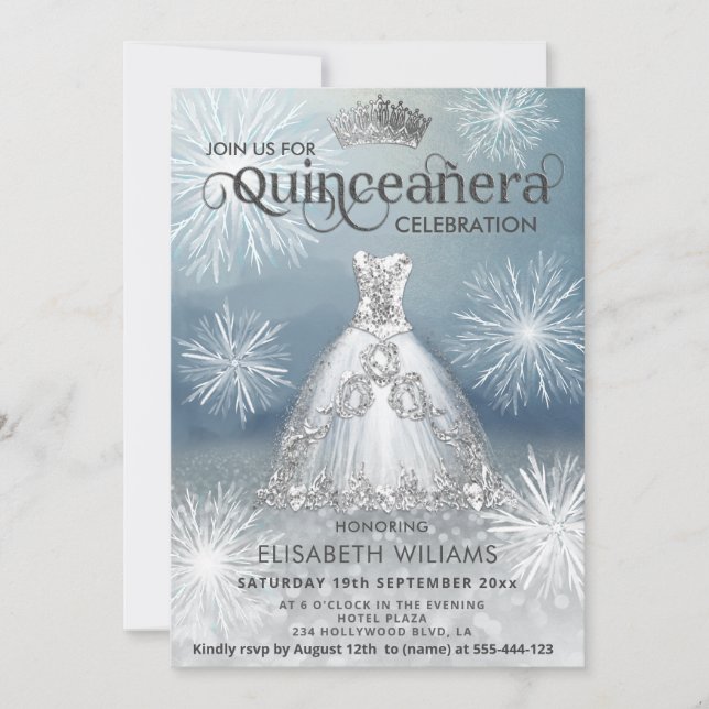 "Winter wonderland Snowflakes tiara Quinceañera  Invitation (Front)