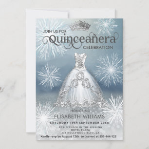 "Winter wonderland Snowflakes tiara Quinceañera Invitation