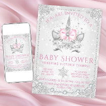 Winter Wonderland Snowflakes Unicorn Baby Shower Invitation