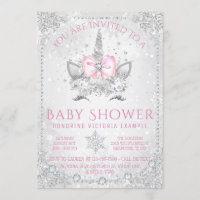 Winter Wonderland Snowflakes Unicorn Baby Shower Invitation