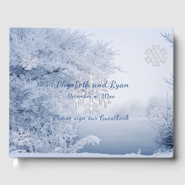 Winter Wonderland, Snowflakes, Wedding Guest Book (Front)