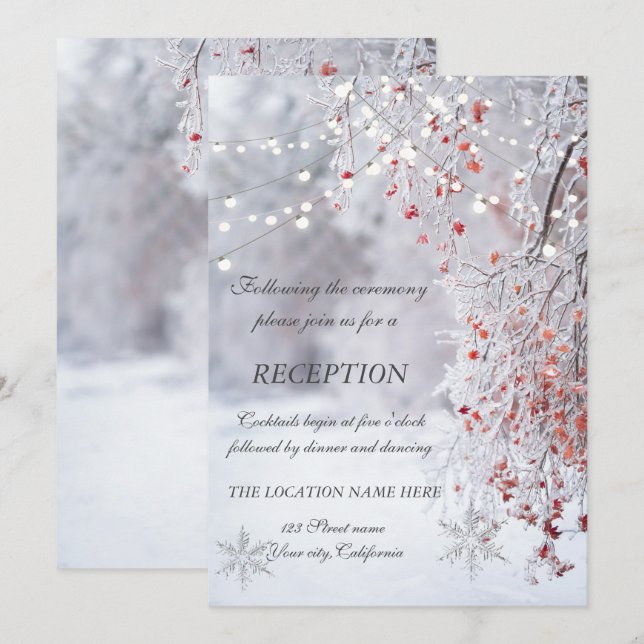Winter Wonderland Snowflakes Wedding Reception  Invitation (Front/Back)