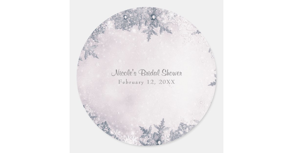 Winter Wonderland Snowflakes White Blue Elegant Classic Round Sticker ...