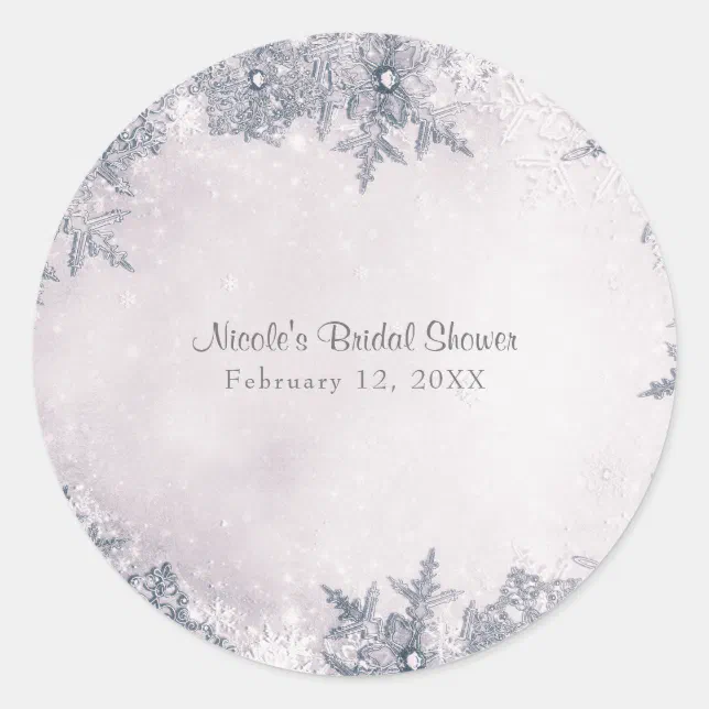 Winter Wonderland Snowflakes White Blue Elegant Classic Round Sticker ...