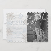 Winter Wonderland Snowflakke Blue Photo Birthday Invitation (Front)