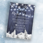 Winter wonderland snowing bridal shower invitation<br><div class="desc">Chic elegant country rustic bridal shower party invitation template with snow falling snowflakes, pine trees winter wonderland, strings or twinkle lights and an arrow on blue barn wood background. Fill in your information in the spots, You can choose to customize it further changing fonts and colors of lettering. ---- The...</div>