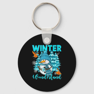 Winter Wonderland Snowman And Snowflakes Cozy Wint Keychain