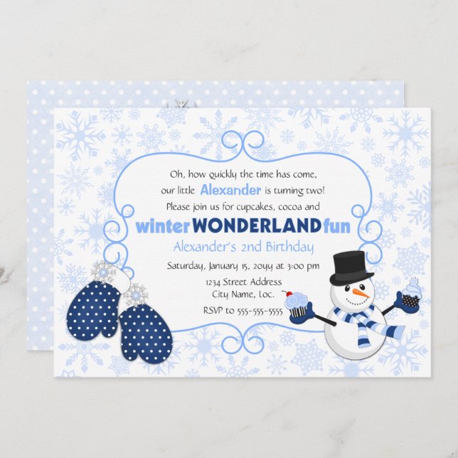 Winter Wonderland Snowman Birthday Invitation (Front/Back)