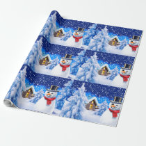 Snowboarding snowman matte purple wrapping paper