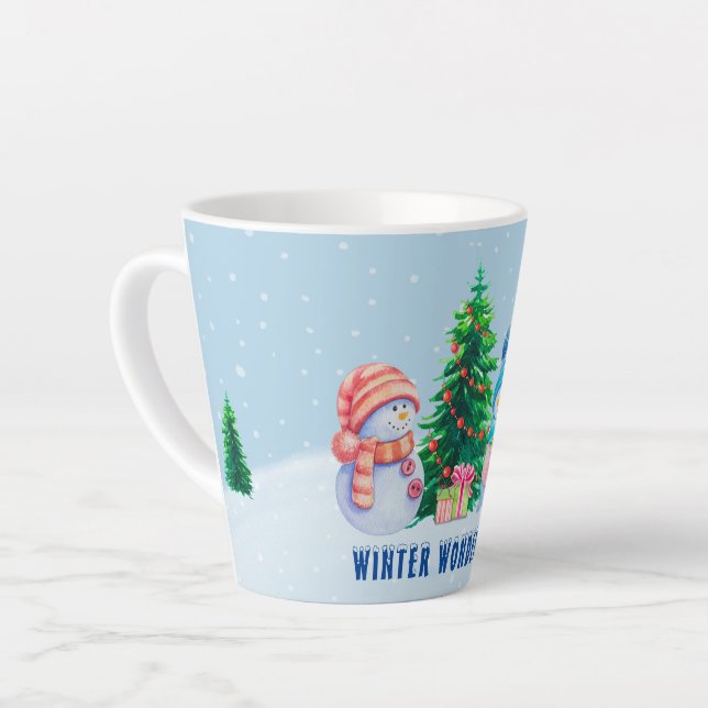 Winter Wonderland Snowman Couple Latte Mug (Left Angle)