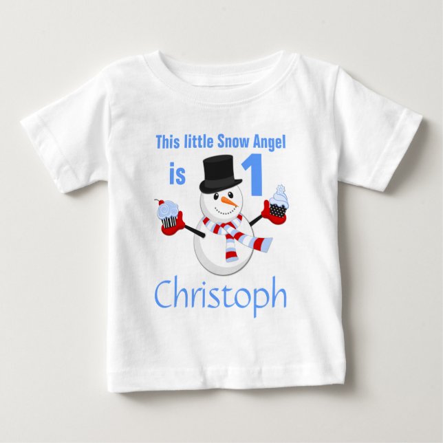 Winter Wonderland Snowman First Birthday Baby T-Shirt (Front)