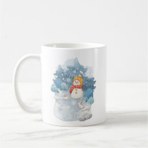 Winter Wonderland Snowman & Rabbits Mug