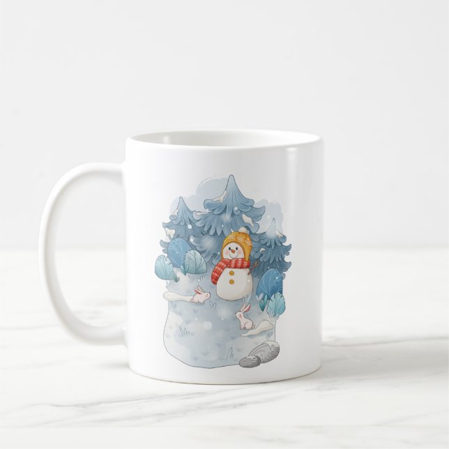 Winter Wonderland Snowman & Rabbits Mug (Left)