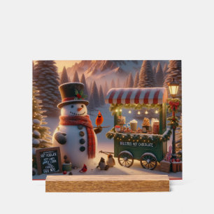 Winter Wonderland Snowman's Hot Chocolate Cart Acrylic Sign