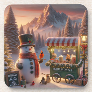 Winter Wonderland Snowman's Hot Chocolate Cart Beverage Coaster