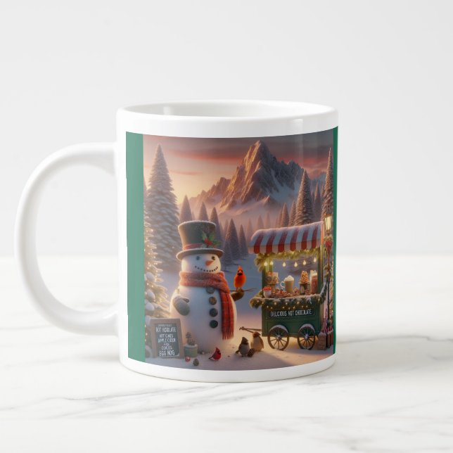 Winter Wonderland Snowman's Hot Chocolate Cart Giant Coffee Mug (Left)