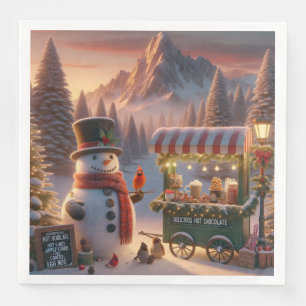 Winter Wonderland Snowman's Hot Chocolate Cart Paper Dinner Napkins