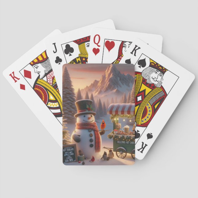 Winter Wonderland Snowman's Hot Chocolate Cart Poker Cards (Back)