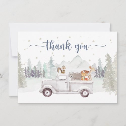 Winter Wonderland Snowy Animals  Truck Thank You Card