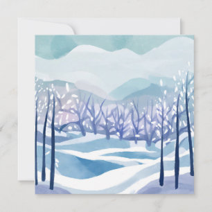 Winter Wonderland Snowy Blue Watercolor Painting Card