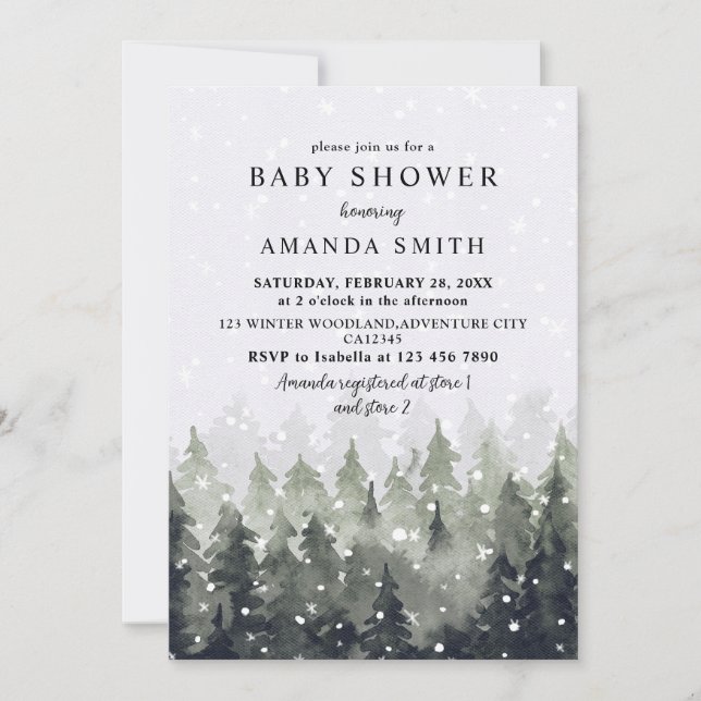 Winter Wonderland Snowy Forest Baby Shower Invitation (Front)