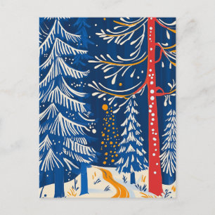 Winter Wonderland, Snowy Forest, Holiday folk art Postcard
