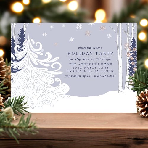 Winter Wonderland Snowy Forest Holiday Party Invitation