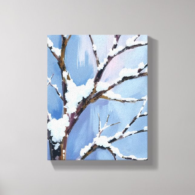 Winter Wonderland Snowy Tree Branches Painted Canvas Print (Front)