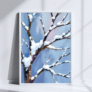 Winter Wonderland Snowy Tree Branches Painted Poster