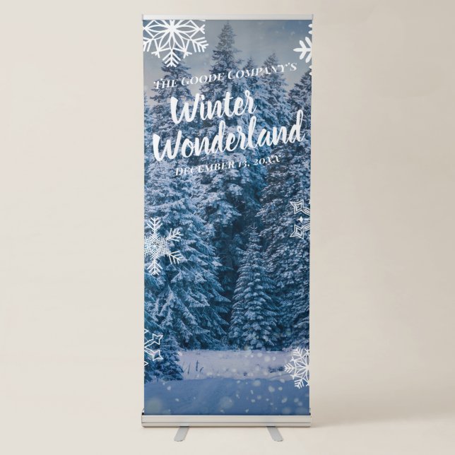 Winter Wonderland Snowy Trees  | Party Backdrop Retractable Banner (Front)