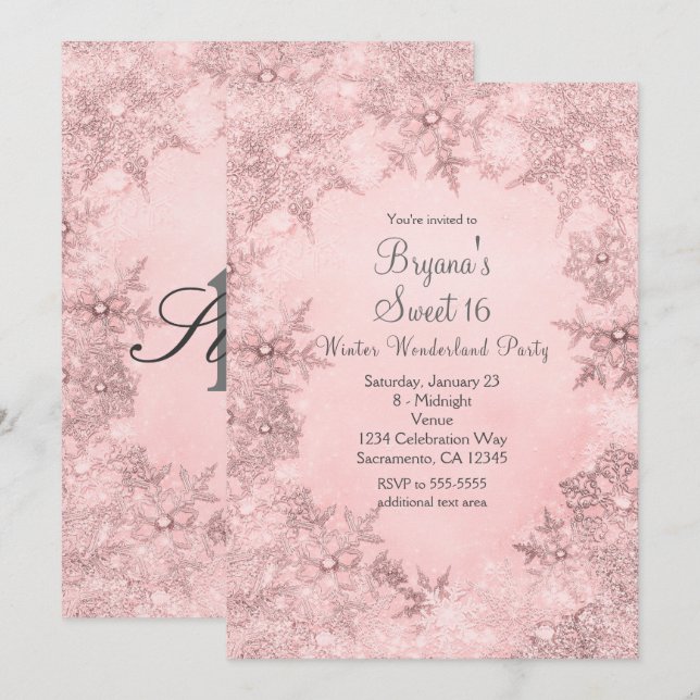 Winter Wonderland Soft Pink Snowflakes Invitation (Front/Back)