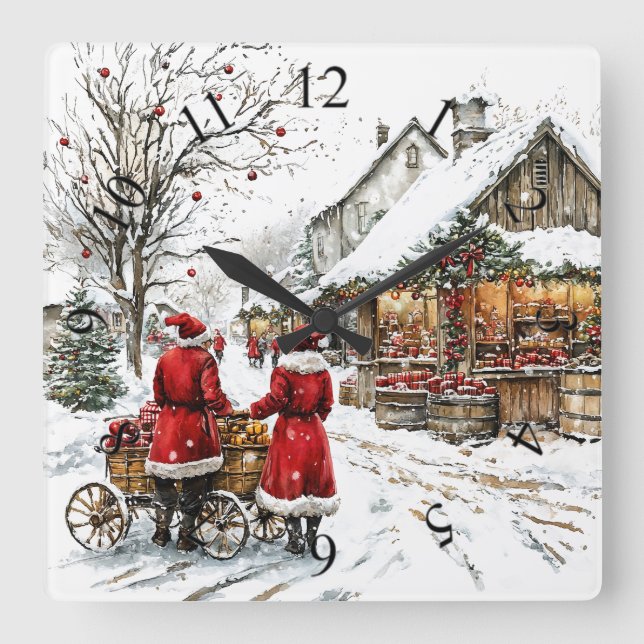 Winter Wonderland Square Wall Clock (Front)