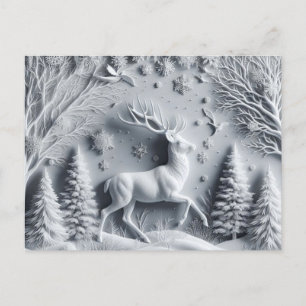 Winter Wonderland Stag Deer in Motion Postcard