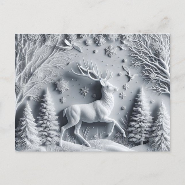 Winter Wonderland Stag Deer in Motion Postcard (Front)